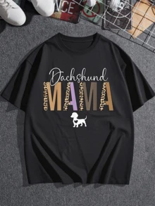 1pcs Dachshund Mama Women's Plus Size Tshirt, Ideal Choice For Dog Lovers, Dachshund Mama Plus Size Tshirt 100% Pure Cotton  Suitable For Casual Wear - 黑色 - 查看 3