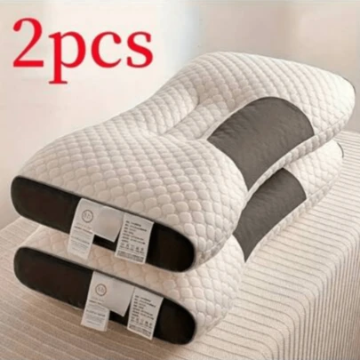 Pillows For Sleeping Neck Support Large Soft Soft Knitted SPA Massage Neck Couple Pillow - Adjustable Ergonomic Orthopedic Contour Support, High Quality Pillow Core, Removable Cover For Sleeping Comfort Zipper Closure Comfortable For All Seasons In White Color Bone-Shaped Pillow Bedding Products A Perfect Holiday Gift