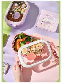 1pc Stainless Steel Lunch Box, School Bento Box, Leak-Proof Portable Food Container, Independent Heating Lunch Box, Kitchen Storage Box, Study Supplies - Multicolor - View 2