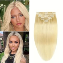 Clip In Hair Extensions Real Human Hair Blonde Clip In Extensions 8pcs Double Weft Hair Extensions Thick End Extensions Clip Ins Human Hair Silky Straight Human Hair #613 - S613 - View 5