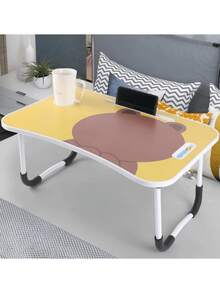 一個可折疊筆記型電腦床桌/膝上桌/支架，帶杯架的托盤餐桌，可用於在床上/沙發上/地板上吃早餐、工作、看電影， 符合人體工學設計 ，耐用的木質材料，學習電腦桌床上懶人書桌，節日禮物，生日禮物 - 卡通圖案包邊附卡槽杯架(隨機色) - 查看 4