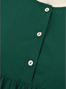 Women's Casual Round Neck Puff Sleeve Loose Dress - Dark Green - View 4