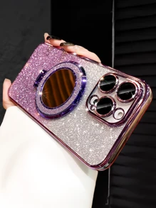 Luxury Electroplated Phone Case With Cycle Ring Magnetic Stand Holder, Built-In Makeup Mirror, Rhinestone Glitter Sparkle Y2k Style, Summer New Fashion Silicone Shockproof Protective Soft Cover Compatible With IPhone 16 16e 15 14 13 12 11 X XS XR 8 7 Plus Pro Max Mini, Samgsung Galaxy S24 S25 Ultra, Compatible With Xiaomi Redmi, Compatible With Huawei Honor OPPO Reno MOTO Infinix Women 2025 Waterproof Anti-Fall Scratch Resistant