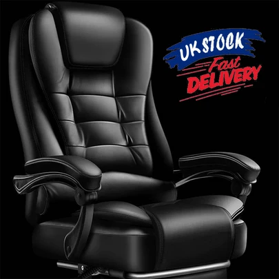 OYAJIA ✨Massage Office Chair Reclining Office Chair With Footrest Soft Leather Executive 360° Swivel Office Chair Ergonomic High Back Computer Desk Chair For Home Office Black