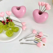 5 Stücke Fruchtgabeln - rosa, herzförmige Edelstahl Salat, kreative Kuchen Dessert Gabeln, geeignet für Valentinstag, Weihnachten, Hochzeiten und Partys. Perfekt zum Servieren von frischen Früchten und Snacks, Party Geschirr | romantisches Thema | Geschirr, Fruchthaltende Tafelausstattung