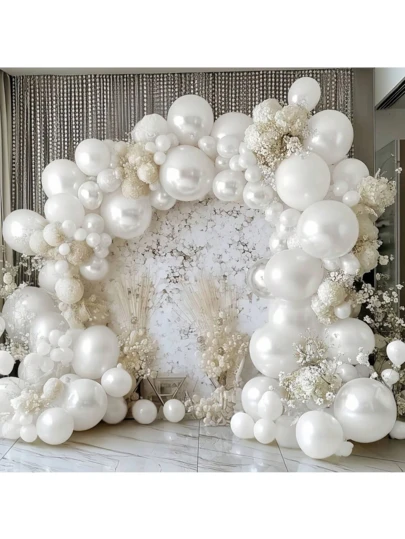 140 piezas Conjunto de decoración de arco de globos de perla blanca, globos de látex de perla blanca, adecuado para ducha nupcial, aniversario de boda, compromiso, decoración de cumpleaños