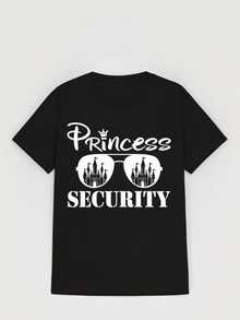 Men's Round Neck Short Sleeve 220g T Shirt 1pcs Princess Security Graphic Digital Print T Shirt Family Matching Tee For Disneyland Trip 100% Cotton Casual Tee Minimalist Summer - màu đen - Xem 1