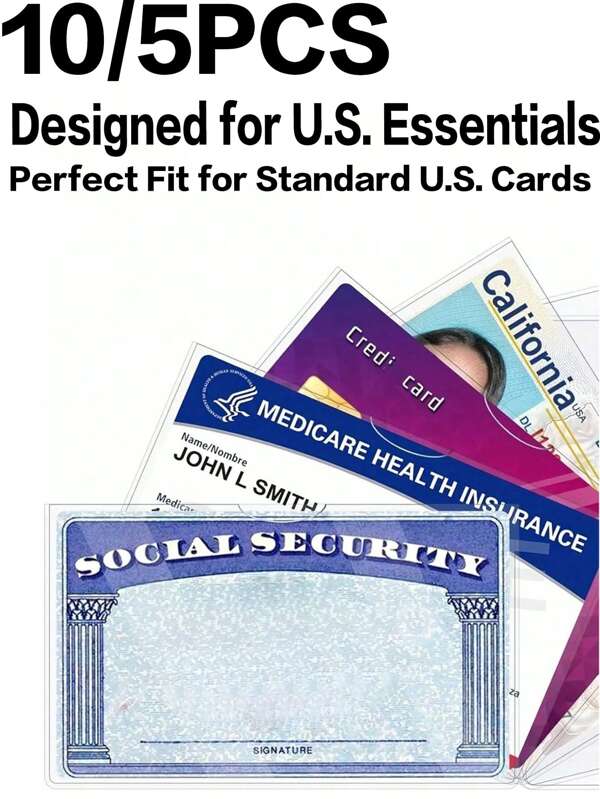 10/5PCS Waterproof PVC Medicare & Social Security Card Protector Sleeves – Clear 12 Mil Vinyl Holders For Medical, Credit, ID, And Business Cards – 1/2/3/4/5/10Pack – Durable, Easy Insert/Removal – Fits Most Wallets – Ideal For Men & Women