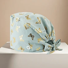 1 pieza Gorro de enfermera/Gorro quirúrgico con patrón de mariposa de laminado de algodón, antibacteriano y antipolvo, adecuado para enfermeras, esteticistas, personal de limpieza y otros profesionales médicos/de limpieza