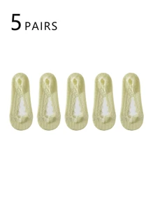 5 pares de calcetines bajos de encaje para mujer. Son calcetines invisibles y transpirables, adecuados para las temporadas de primavera y verano. Con silicona antideslizante, no se deslizarán de los talones. Muy adecuados para el uso diario, combinando con bailarinas y tacones altos.