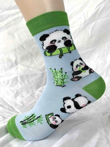 6 pares de calcetines medianos de mujer cómodos y versátiles con estampado de animales de dibujos animados, de uso regular casual, de tela suave, para primavera/verano/otoño