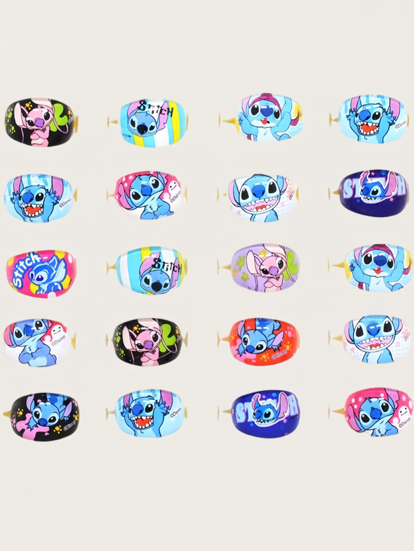 Disney 6pcs/10pcs Disney Stitch Acrylic Ring Set, Cartoon Stitch Finger Rings, Jewelry, Small Gifts Suitable For Holidays And Parties (Some Products Have Defects)