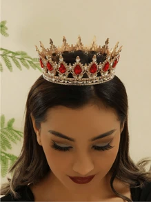 1 Stück eleganter Barock-Stil Diamant Tiara, luxuriöse Prinzessinnenkrone, glänzender runder Haarreif für Frauen, exquisites Hochzeits-Haaraccessoire, nicht waschbar, Schmuck für besondere Anlässe