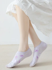 1-5 Pares Meias Curtas de Tornozelo Sweet Cow Print para Mulheres, Adequadas para Uso no Verão
