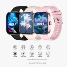 热门 2.01 英寸全屏触控智能手表，男女皆宜，通话、计步器、卡路里、多种运动模式、距离追踪、通话和久坐提醒，多功能智能手表，无线连接安卓手机