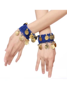 2pcs (Bracelets) Or 1 Piece Of Women'S Belly Dance Waist Chain Clothing, Combining Waist Chain And Bracelet To Create An Amazing Performance. Decorative Metal Mesh Waist Belt, Dancing Hip Scarf Coin Belt, Bohemian Style(Bracelets Are All A Pair) - Multicolor - View 12