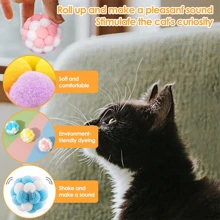 Set de 2/4 bolas de juguete con cascabeles para gatos, juguetes para gatos de interior, bolas de juguete interactivas para gatos, bolas de juguete suaves y esponjosas para gatos, pompones de juguete para gatitos para jugar, perseguir, morder y arañar para entrenamiento