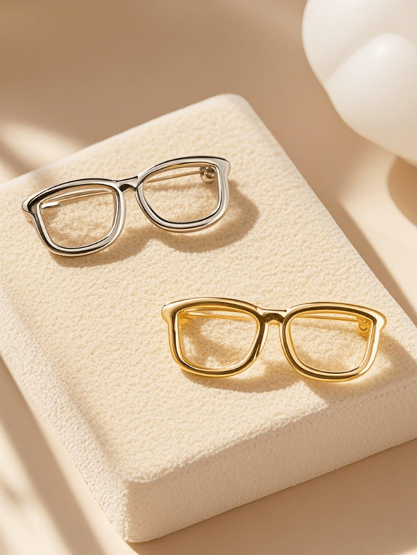 1pc Creative Minimalist Metal Eyeglass Shape Brooch Pin, Chic Clothing Accessory Collar Pin Backpack For School