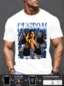 Customization Personalized Men's Comfortable Casual Loose Fit T-Shirt. Custom Your Own Bootleg Rap Tee Graphic Wife Husband Tee Custom Girlfriend Face Photo Vintage Shirts, Anniversary Gift, Valentine's Day Gift (Selfie/Family Photo/Friend Photo/Party/Team/ Boyfriend/Girlfriend/Couple Matching/ Workwear)