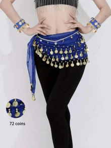 2pcs (Bracelets) Or 1 Piece Of Women'S Belly Dance Waist Chain Clothing, Combining Waist Chain And Bracelet To Create An Amazing Performance. Decorative Metal Mesh Waist Belt, Dancing Hip Scarf Coin Belt, Bohemian Style(Bracelets Are All A Pair) - Multicolor - View 11