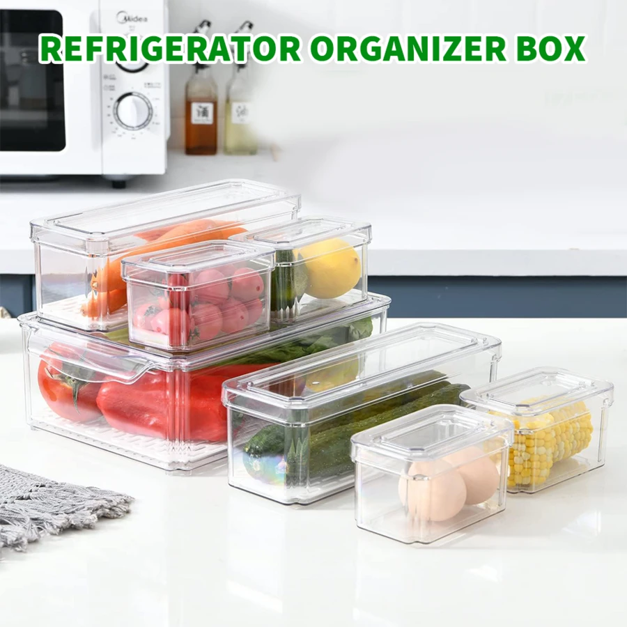 Lislark Set Of 7/10PCS Kitchen Organiser Fridge Box Holder Food Veg Storage Clear With Lid Set Color Clear - 7PCS - View 1