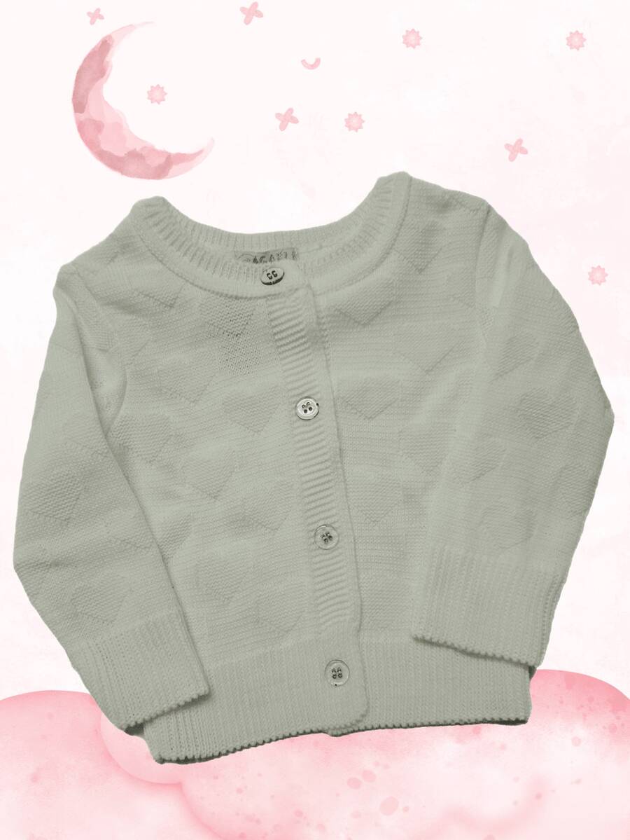 Casaquinho Tricot Bebê com detalhes Corações - Branco - Visão 1