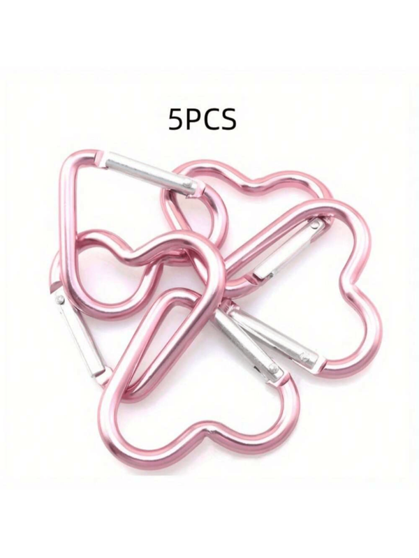 5 Stücke herzförmige Federhaken, Karabiner aus Aluminiumlegierung für Damen und Herren, verwendbar für Outdoor Klettern, Rucksäcke und täglichen Gebrauch