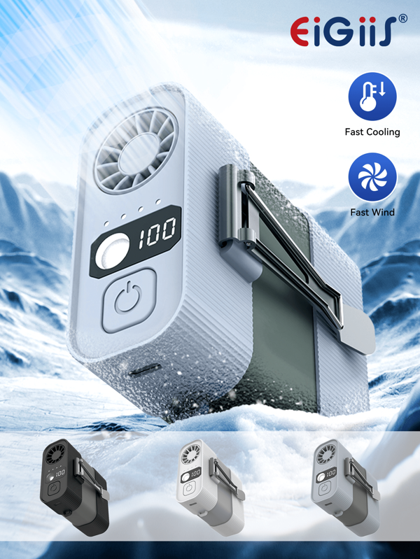 EIGIIS Nouveau ventilateur de taille portable 2025, grande batterie de 4000 mAh avec affichage numérique, 4 vitesses de ventilation, alimentation d'air à angle de 130°, rechargeable Type-C, fonction de lampe de poche LED d'urgence. Convient pour le travail en extérieur, le camping, la pêche en pleine nature, les sorties de printemps