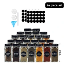 COSANSYS 24 Spice Jars With Lids & Labels, 4oz Seasoning Spice Container 4 Spice Jar, 120ml Kitchen Glass Spice Jars Spice Bottles For Home Kitchen Spice, Spice Containers With Hose Brush, Silicone Funnels
