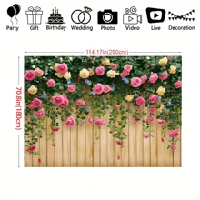 1 قطعة، خلفية جدارية بالزهور، خلفية ربيعية، خلفية تصوير فوتوغرافي بالزهور الربيعية، خلفية تصوير ألواح خشبية بنية مع جدار زهور، حفلة عيد ميلاد، زفاف، تعميد، خلفية تصوير فوتوغرافي