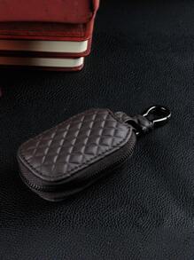 1pc Universal Key Fob Cover Car Key Case Protector, PU Leather Car Keychain Holder Metal Hook Key Ring Zipper Bag For Remote Key Fob, Stylish Key Accessory, Car Key Case Car Accessories Bag Charm School