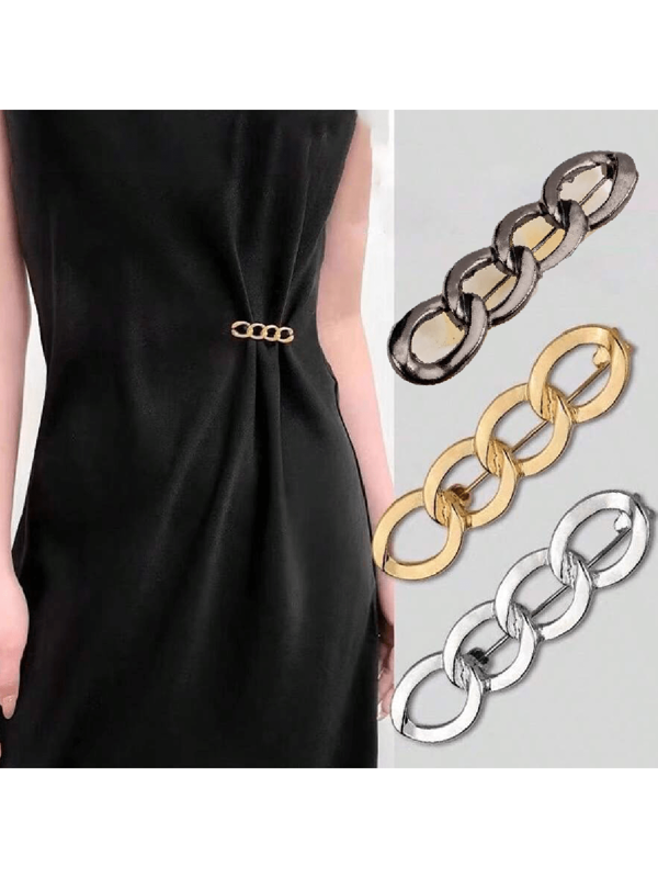 Broche de tono dorado de aleación metálica con cadena, clip de cintura moderno para mujer, accesorio de moda elegante para suéteres, cárdigans y blusas, pin de ajuste de cintura y antiexposición, adorno de ropa elegante para un aspecto elegante, ideal para uso diario y fiestas.