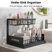 2 Tier Pull Out Basket Kitchen Under Sink Cupboard Organiser Drawer Storage Rack