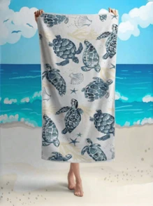 1pc Watercolor Turtle Print Ultra-Fine Fiber Lightweight Beach Towel, 75*150CM Beach Towel For Travel, Beach, Swimming, Yoga, Gym, Camping, Adult, Women, Ren, Men, Holiday Gift Beach Essentials