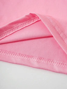 Camiseta gráfica de mujer de manga corta con cuello redondo, de moda con estampado de corazón, para uso diario casual - Rosa - Ver 3