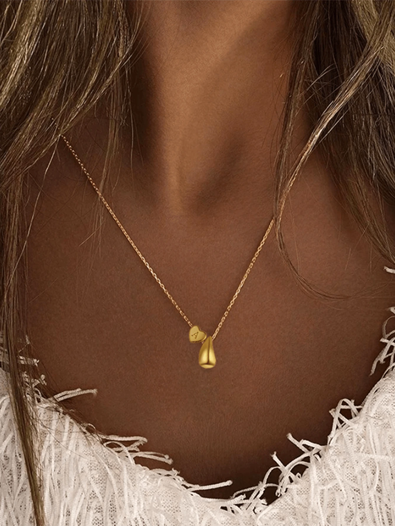1 Peça Novo Colar com Pingente de Gota d''Água com Inicial, Corrente de Aço Inoxidável Clássica, Presente Elegante para o Dia dos Namorados