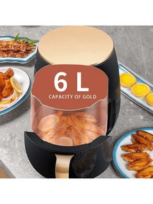 Freidora de Aire con Antiadherente 6L 2400W -Negra, 8 programas automáticos, Display Digital,Ventana transparente,Reserva con un clic,Pantalla Tactil,Antiadherente,para freír,asary hornear - Tipo de Enchufe A USA (110-127V) - Ver 6