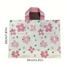 5Pcs High-End Gift Bags, Pink Plastic Tote Bags With Floral Design, Versatile Shopping And Party Favor Bags For Weddings, Birthdays, And More - Durable Plastic Craft Bags For Small Businesses And Events, Perfect For Christmas Gifts, Christmas Decorations And Halloween Decorations
