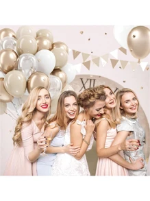 40 pezzi di ornamenti rotondi da 10 pollici di colore champagne dorato metallico, bianco sabbia vintage, bianco opaco e trasparente con 1 nastro argentato, adatti per San Valentino, compleanni, decorazioni per matrimoni, decorazioni per la casa, feste per single, ecc.
