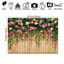 1 قطعة، خلفية جدارية بالزهور، خلفية ربيعية، خلفية تصوير فوتوغرافي بالزهور الربيعية، خلفية تصوير ألواح خشبية بنية مع جدار زهور، حفلة عيد ميلاد، زفاف، تعميد، خلفية تصوير فوتوغرافي