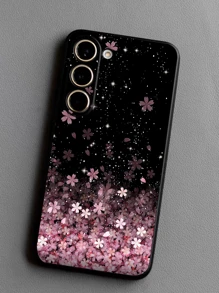1pc Starry Flower Pattern Anti-Drop Anti-Slip Black Phone Case Compatible With Galaxy A04e/A05s/A13/A14/A15/A34/A35/A50/A52/A53/A54/S21/S22/S23/S24/S25/S25Ultra Waterproof Shockproof Scratch Resistant