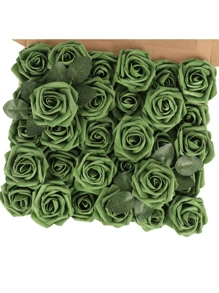 40Pcs/6Pcs Green Roses With Leaves Fake Flowers Real Touch Faux Roses Eucalyptus Leaves For Wedding Flower Bouquet Centerpiece Home Room Office Decoration, Artificial Flowers With Stems Plastic Plants Simulation Flowers For Flower Floral Arrangement
