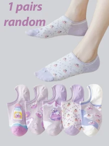1-5 Pares Meias Curtas de Tornozelo Sweet Cow Print para Mulheres, Adequadas para Uso no Verão