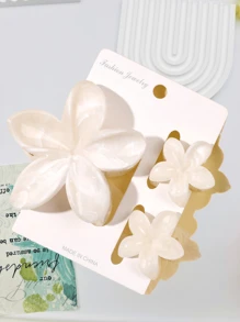 3pcs/Set Spring/Summer Beige Ombre Marble Pattern Chamomile Flower Hair Clips In Small & Large Sizes, Boho Style Bangs/Hair Organizer, Suitable For Daily Wear, Festivals, Travel Hair Claws Claw Clips Hair Jaw Clip Hair Clamps Hair Clutch Hair Catcher Clip