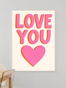 1pc Emotional Wall Art, Love Message Paintings, Bright Colors Art Prints, Valentine Canvas Print Wall Arts, Pink Heart Room Aesthetic, Love You Text Home Decor, Wall Art, Room Aesthetic, Modern Posters, Ideal Gift, Bathroom, Office, Cafe, Optional Framed