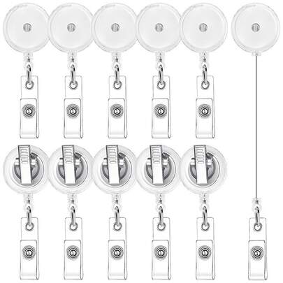 1/4pcs 360-Degree Rotating ID Card Holder, Transparent Pull-Out Buckle, Rotating Bag Back Clip, Name Tag, ID Card Buckle, Badge Scroll, Drawstring Device