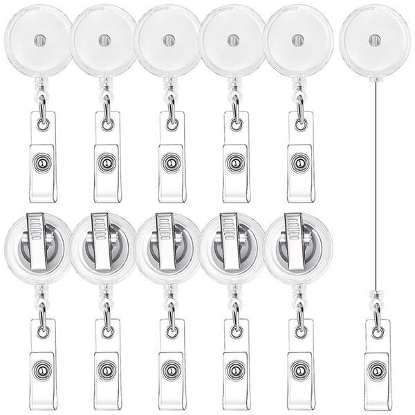 1/4pcs 360-Degree Rotating ID Card Holder, Transparent Pull-Out Buckle, Rotating Bag Back Clip, Name Tag, ID Card Buckle, Badge Scroll, Drawstring Device