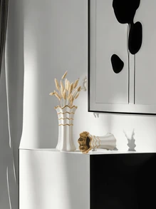 1 pezzo Vaso in ceramica bianco puro con stampa in oro adatto per soggiorno, ingresso, scaffale, davanzale, display multiscenario, composizione floreale