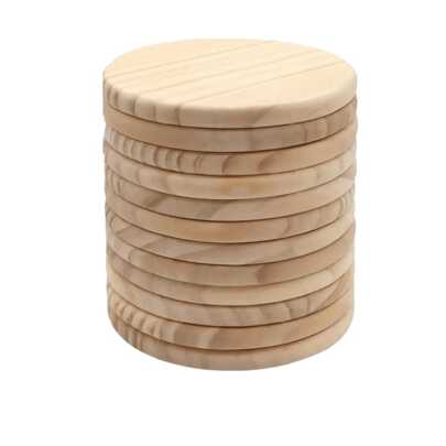 VingeGa 5/10pcs Round/Square 4 Inch Blank Unfinished Wooden Coasters With Non-Slip Foam Pad Stickers, Suitable For DIY Painting, Wood Carving, Home Decoration