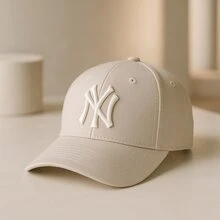 New York Curved Brim Baseball Cap Embroidered Men's Women's Premium Fitão Letter Street Embroidered Fabric Cap - 米色 米色 - 查看 1